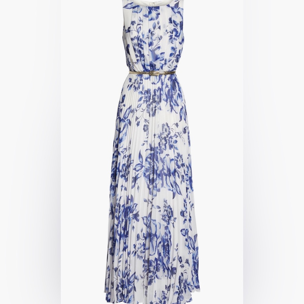 Eliza J Pleated Floral Chiffon Maxi Dress